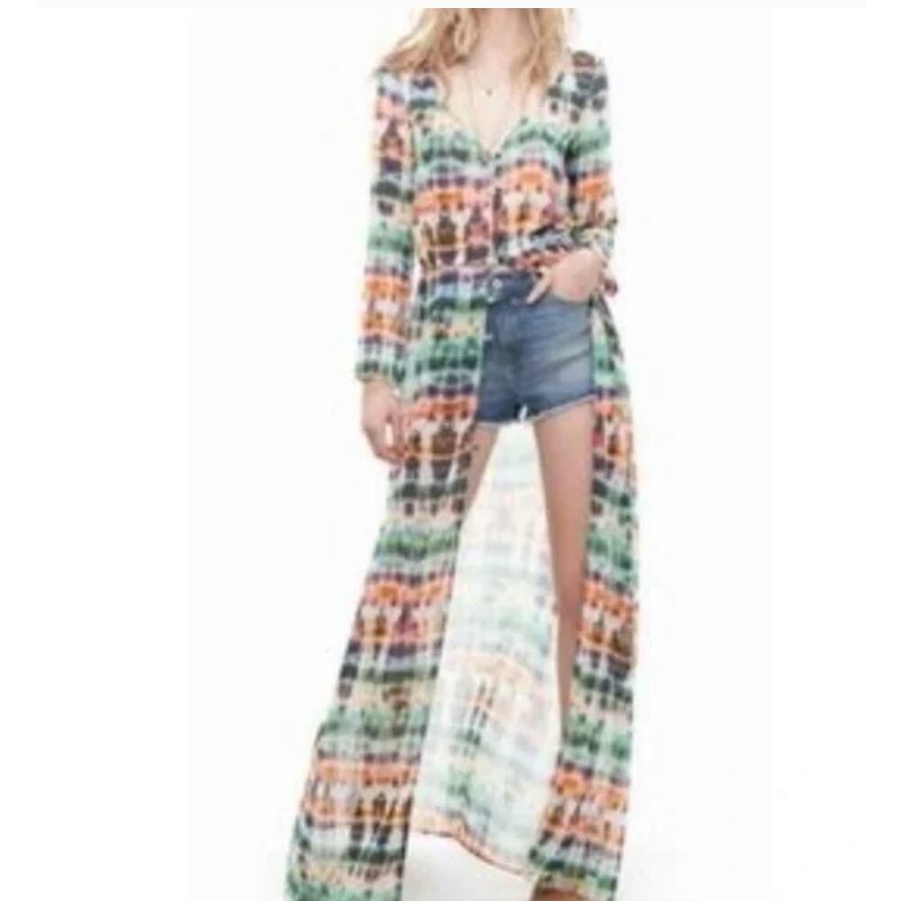 Zara Woman Sheer Multi Colored Maxi Dress Duster NWT sz M